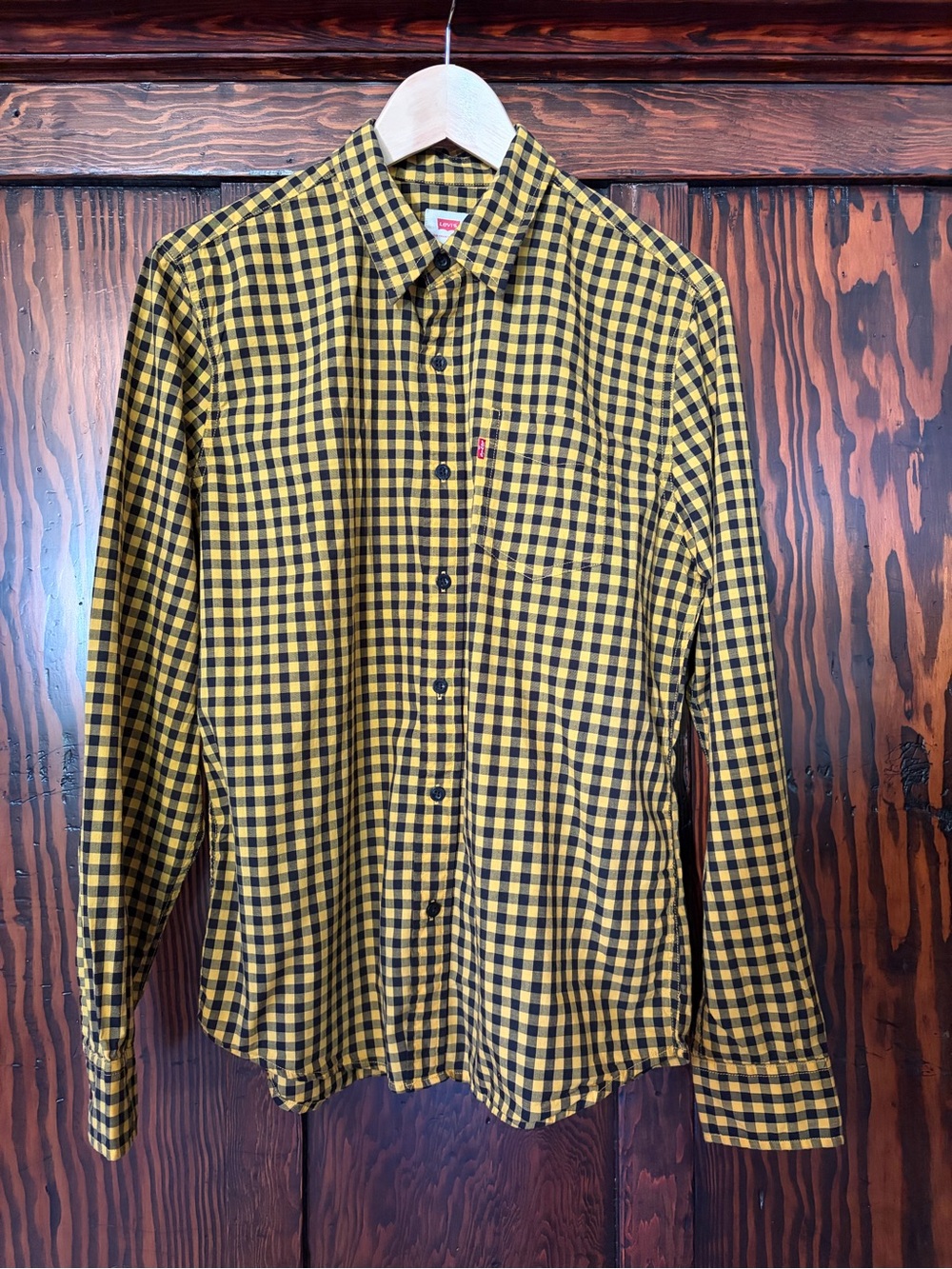 Levi’s Men's Yellow and Black Check Button-Up Shirt
